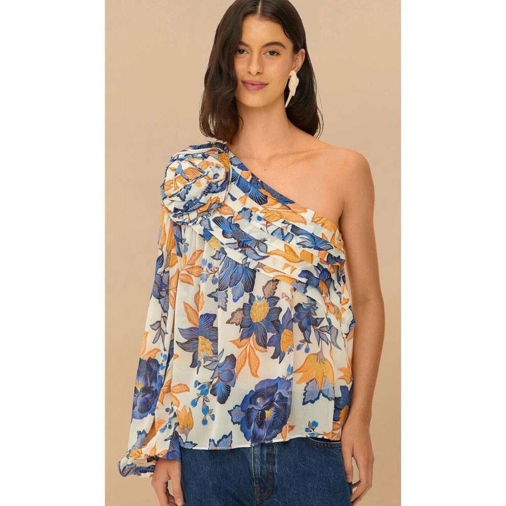 FARM RIO one-shoulder floral print top